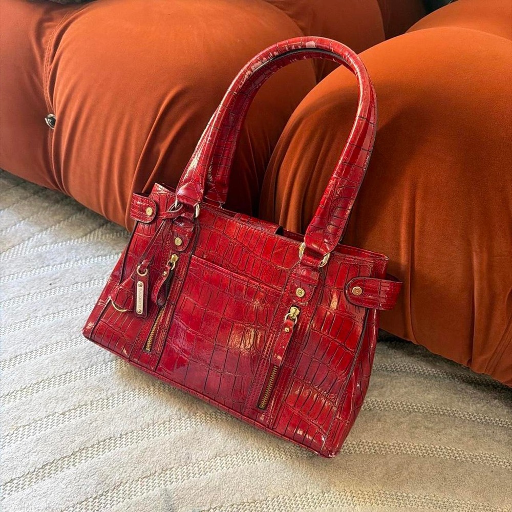 VTG Y2K  Liz Claiborne Purse Bag Croc Embossed Patent Punk Statement Baddie
